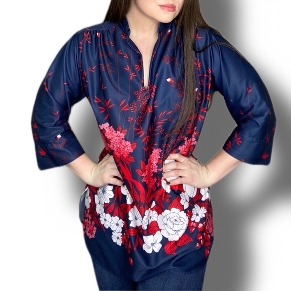 Vintage Tops - Aimee Of California Vintage Floral Tunic Top Size Large Flower Power
